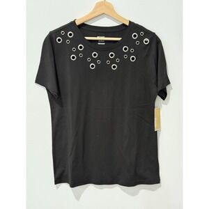 NWT Michael Kors Grommeted Neckline Top Womens Small‎ Designer Grunge Artsy